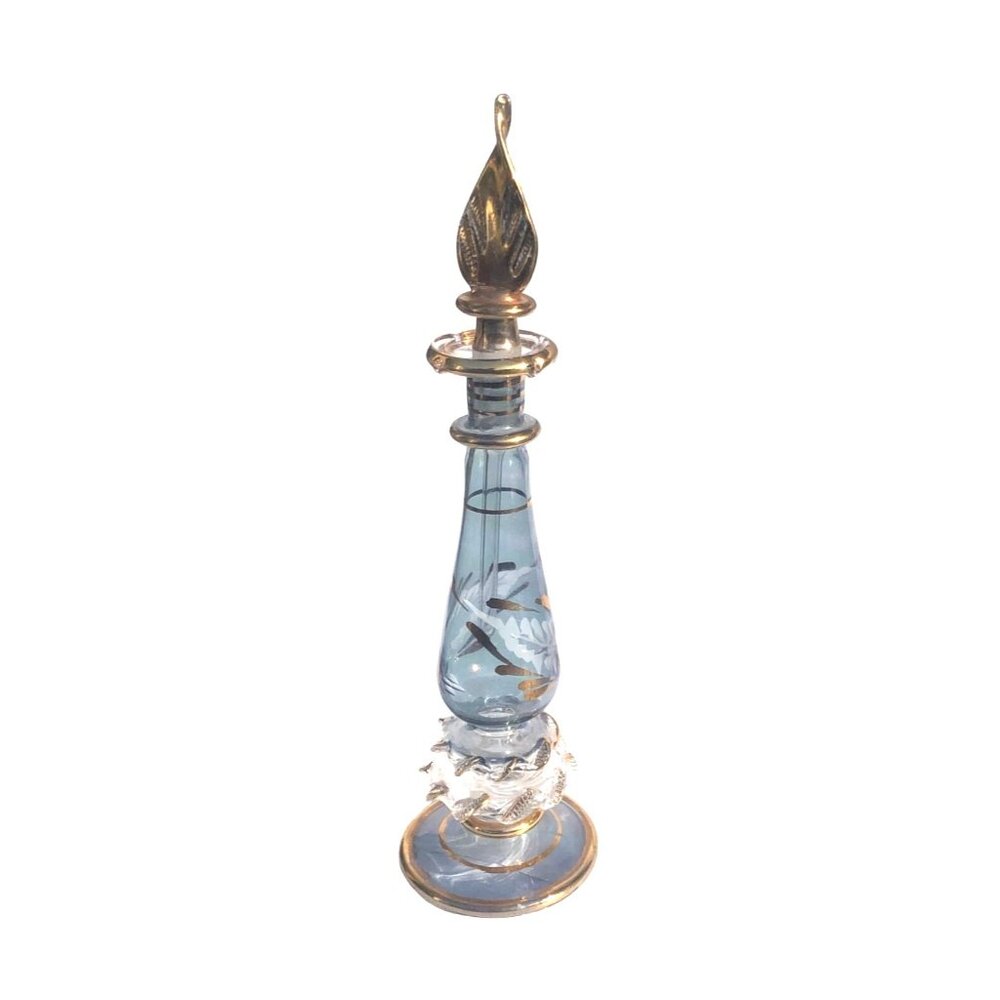 Vintage Handblown Gilded Iridescent Cut Glass Perfume Bottle with Stopper - Picture 4 of 10